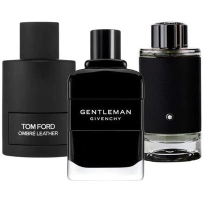 Elegante box con tre fragranze: Tom Ford Ombre Leather, Givenchy Gentleman e Montblanc Explorer – 100 ml