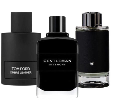 Elegante box con tre fragranze: Tom Ford Ombre Leather, Givenchy Gentleman e Montblanc Explorer – 100 ml