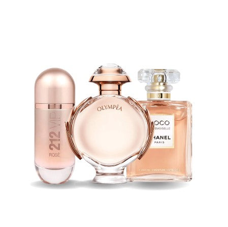 Tris di profumi 100 ml: Carolina Herrera 212 VIP ROSÉ, Paco Rabanne OLYMPÉA e Chanel COCO MADEMOISELLE (Eau de Parfum)